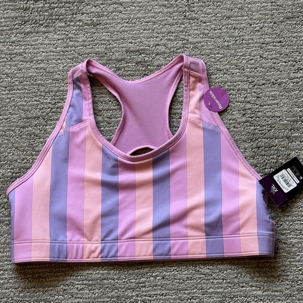 New GIRL'S SIZE XXL STRIPE REVERSIBLE ATHLETIC WORKS SPORTS BRA